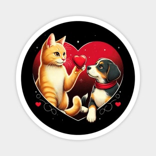 Cute cat offers a red heart dog lover design Valentine day Magnet